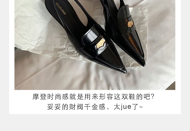 Slingback Kitten Loafers Heel Pointed Penny
