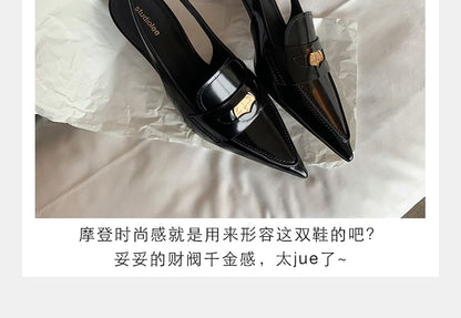 Slingback Kitten Loafers Heel Pointed Penny