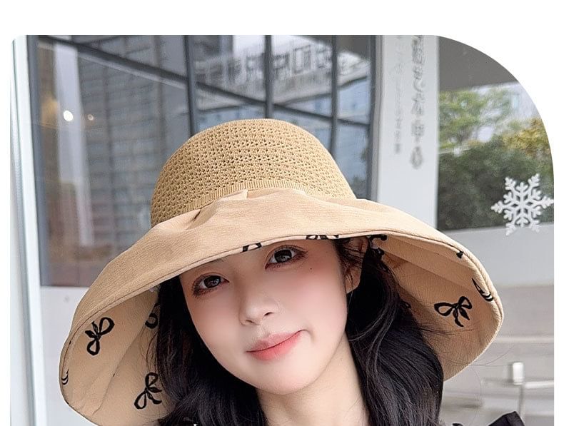 Sun Straw Hat Bow Print
