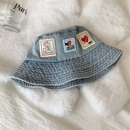 Applique Hat Denim Bucket Washed