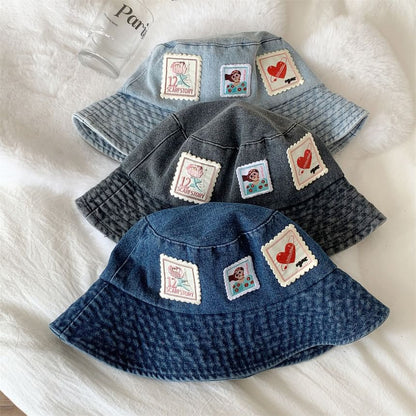 Applique Hat Denim Bucket Washed