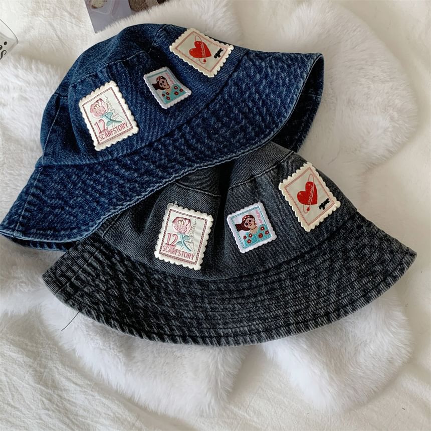 Applique Hat Denim Bucket Washed