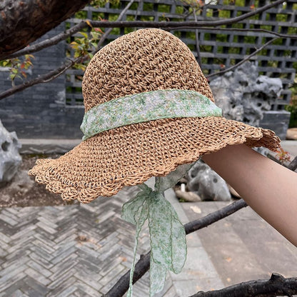 Sun Ribbon Hat Floral Straw