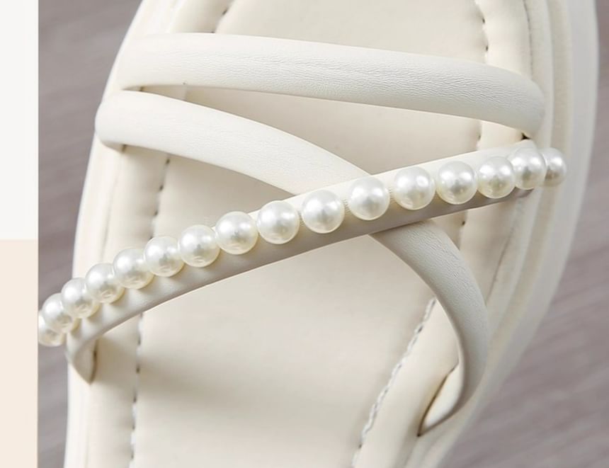 Platform Sandals Block Pearl Heel Faux