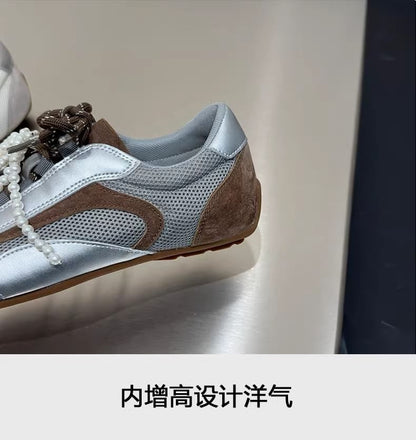 Panel Bow Toe Mesh Sneakers Beaded Square