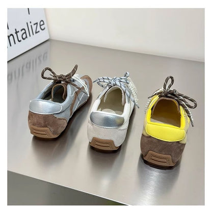 Panel Bow Toe Mesh Sneakers Beaded Square