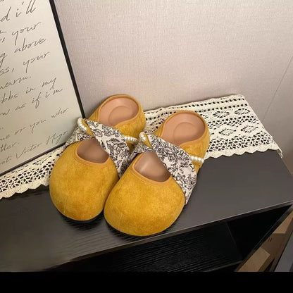 Pearl Floral Print Jane Mules Panel Faux Mary