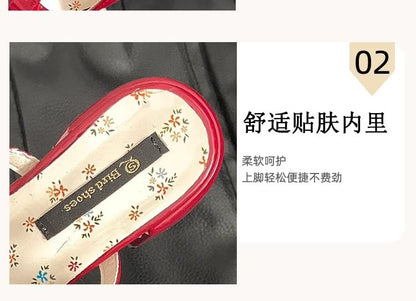 Mary Mules Heel Block Leather Bow Jane Patent