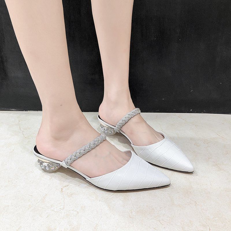 Mules Heel Pointed Low Rhinestone