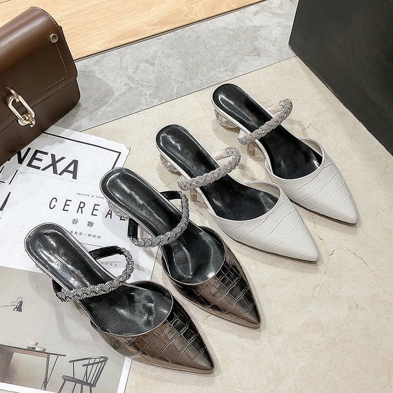 Mules Heel Pointed Low Rhinestone