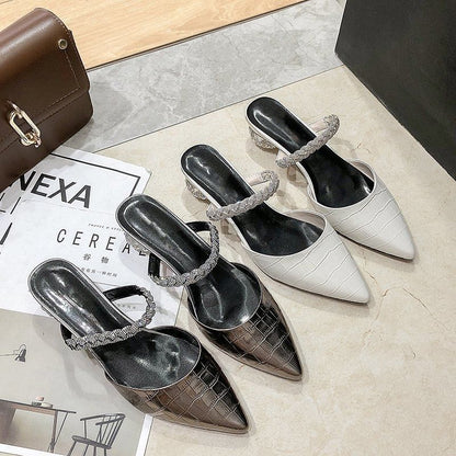 Mules Heel Pointed Low Rhinestone