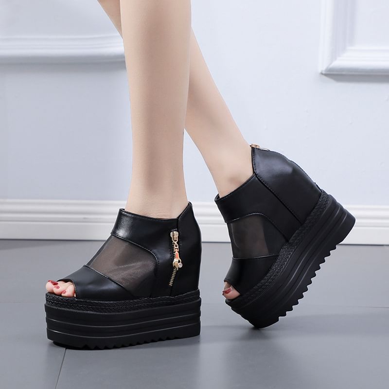 Mesh Sandals Panel Platform