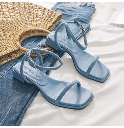 Ankle Sandals Chunky Strap Heel