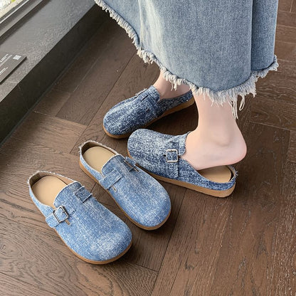 Platform Buckled Mules Plaid