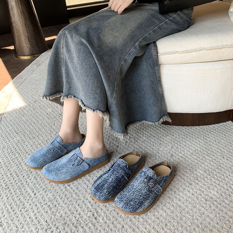 Platform Buckled Mules Plaid