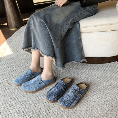 Platform Buckled Mules Plaid