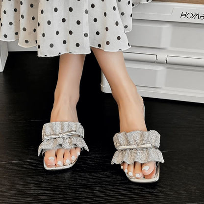 Sandals Slide Ruffle Bow
