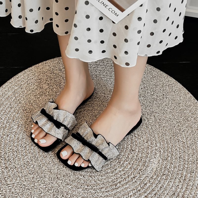 Sandals Slide Ruffle Bow