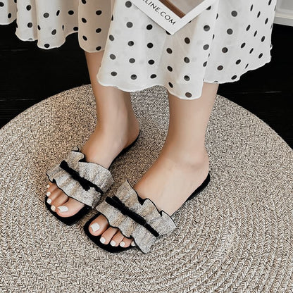 Sandals Slide Ruffle Bow