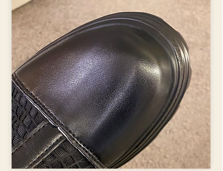 Buckled Short Panel Platform Chunky Boots Heel Mesh