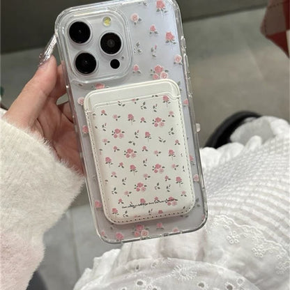 / Set MagSafe) (Compatible Magnetic Floral Phone with Holder Card Case