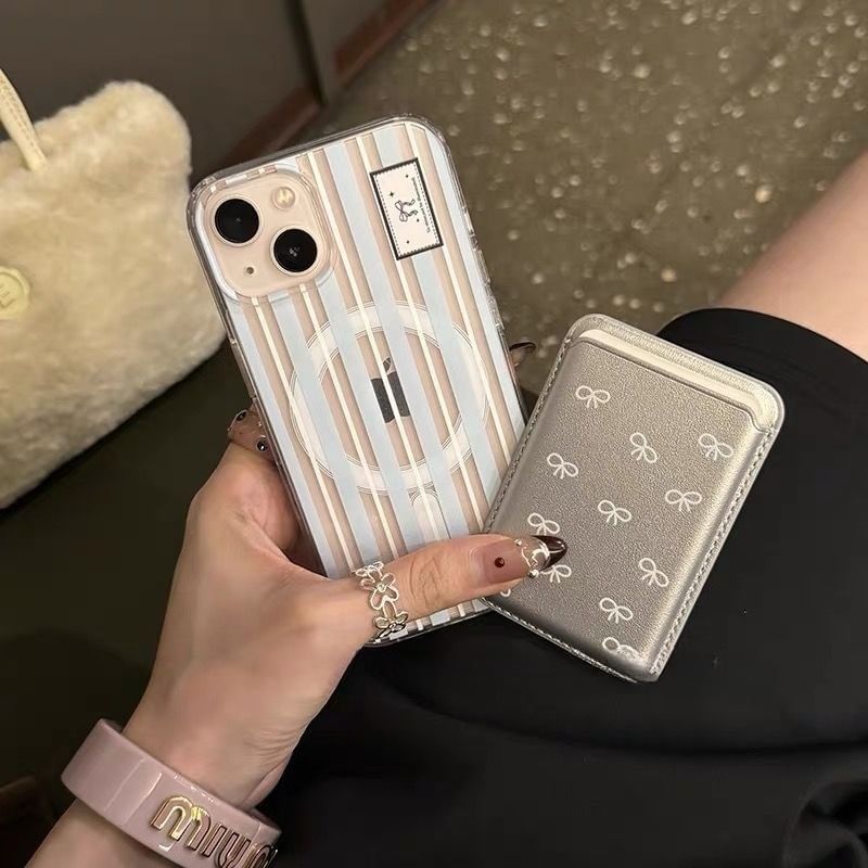 Compatible iPhone Case Set Striped / Bow Card Magsafe Print