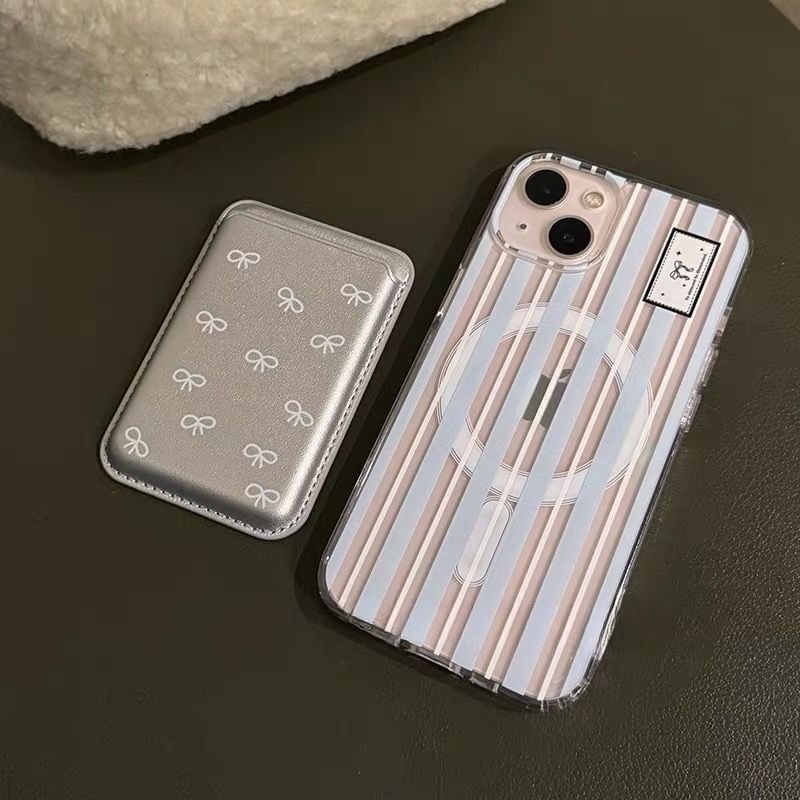 Compatible iPhone Case Set Striped / Bow Card Magsafe Print