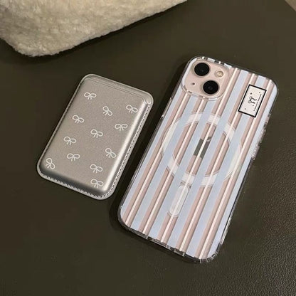 Compatible iPhone Case Set Striped / Bow Card Magsafe Print