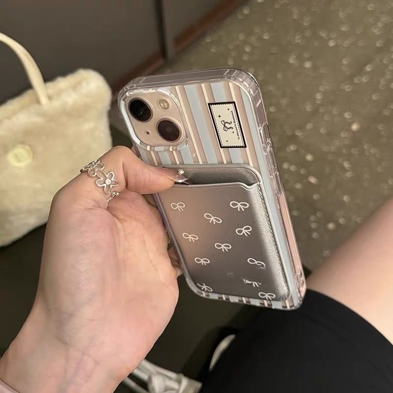 Compatible iPhone Case Set Striped / Bow Card Magsafe Print