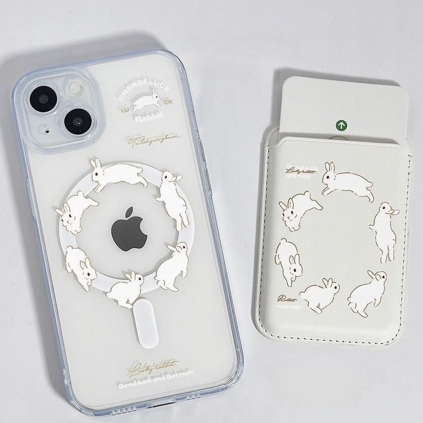 / Card Case Compatible Print iPhone Magsafe Set Rabbit