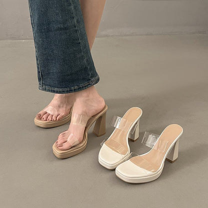 Block Heel PVC Slide Sandals Band