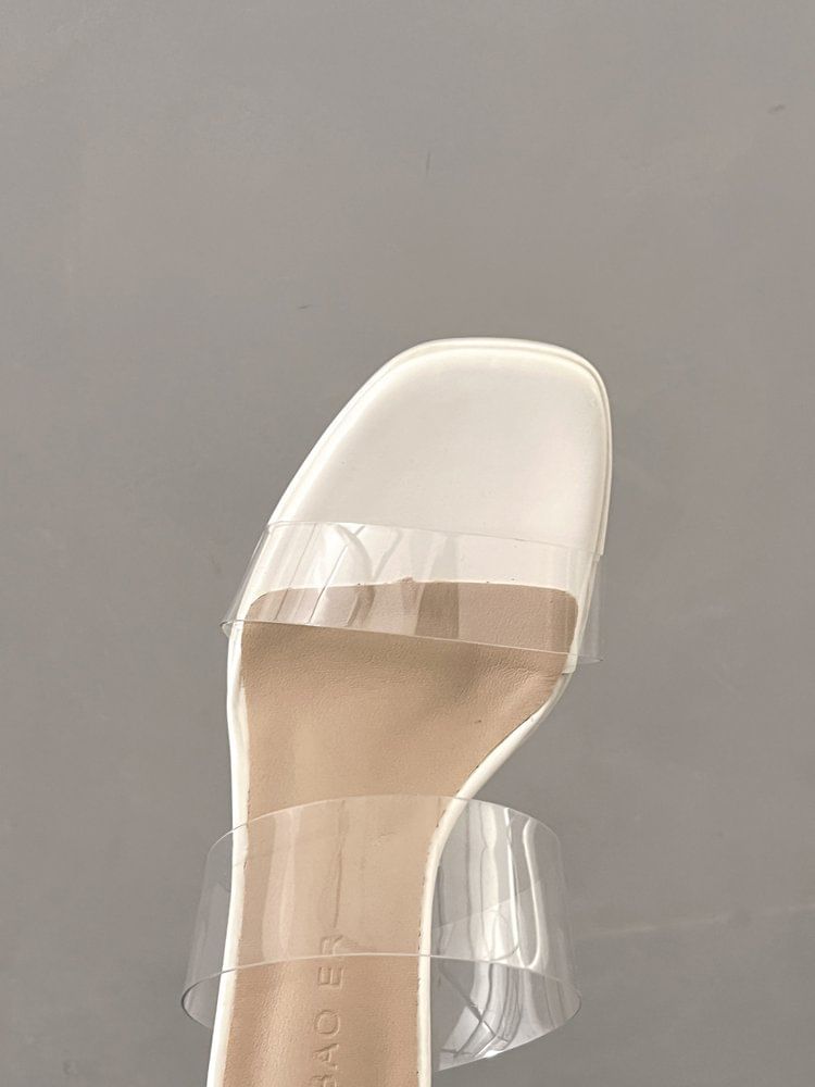 Block Heel PVC Slide Sandals Band