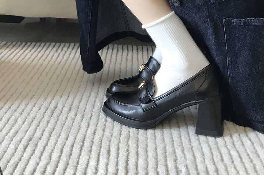 Chunky Leather Loafers Heel Faux