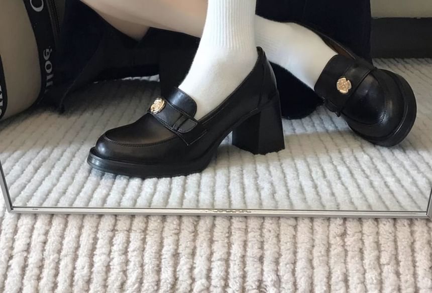 Chunky Leather Loafers Heel Faux