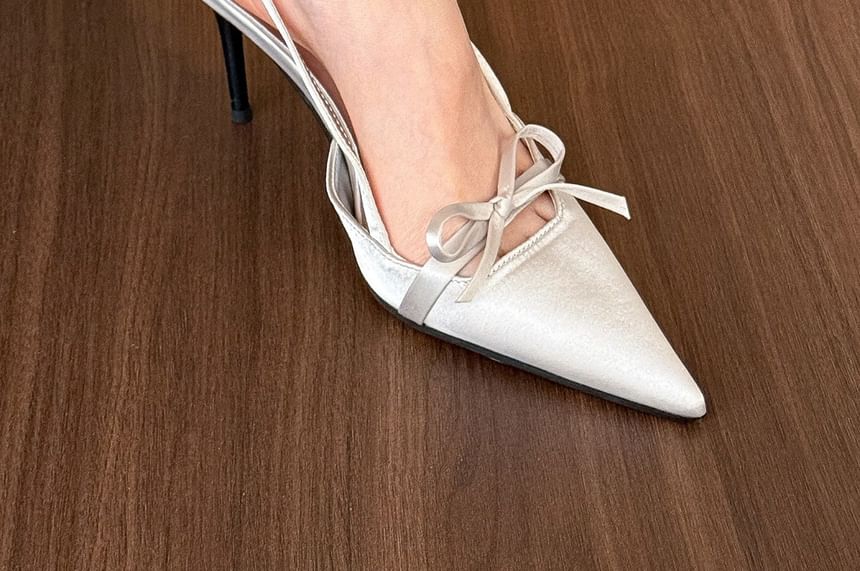 Heel Stiletto Mules Pointed Slingback Bow Toe
