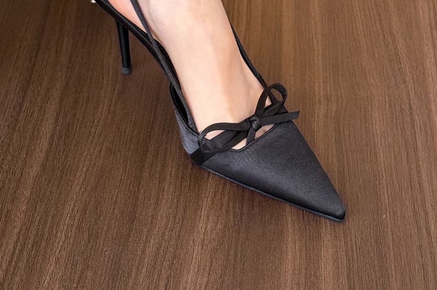 Heel Stiletto Mules Pointed Slingback Bow Toe