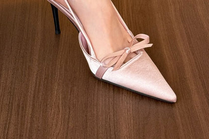 Heel Stiletto Mules Pointed Slingback Bow Toe