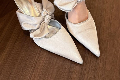 Mules Pointed Stiletto Heel Bow Toe Plain