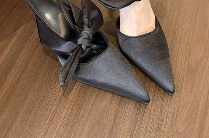 Mules Pointed Stiletto Heel Bow Toe Plain