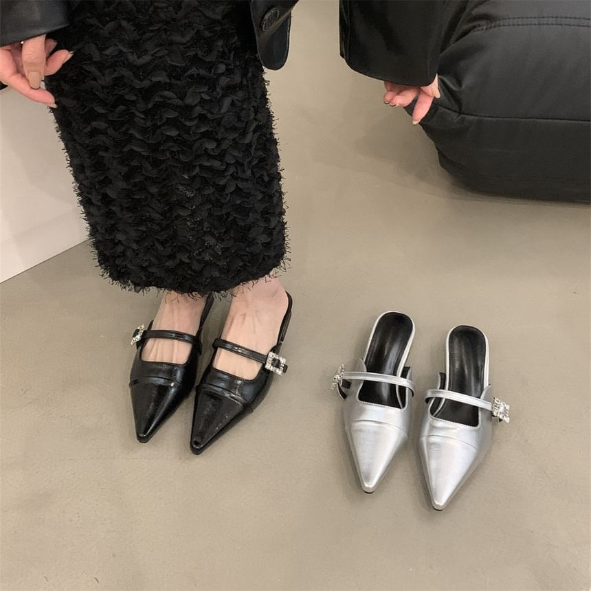 Mules Toe Chunky Heel Pointed Buckled