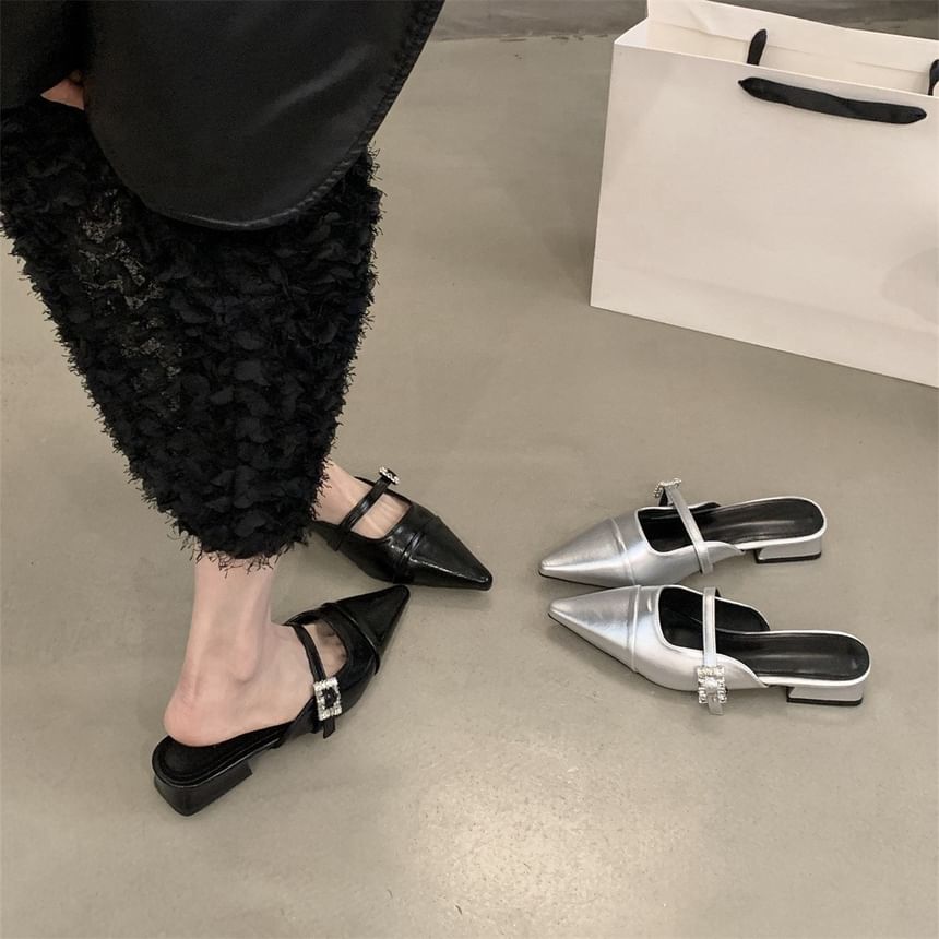 Mules Toe Chunky Heel Pointed Buckled