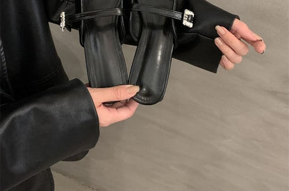 Mules Toe Chunky Heel Pointed Buckled