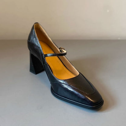 Mary Heel Chunky Faux Jane Shoes Leather