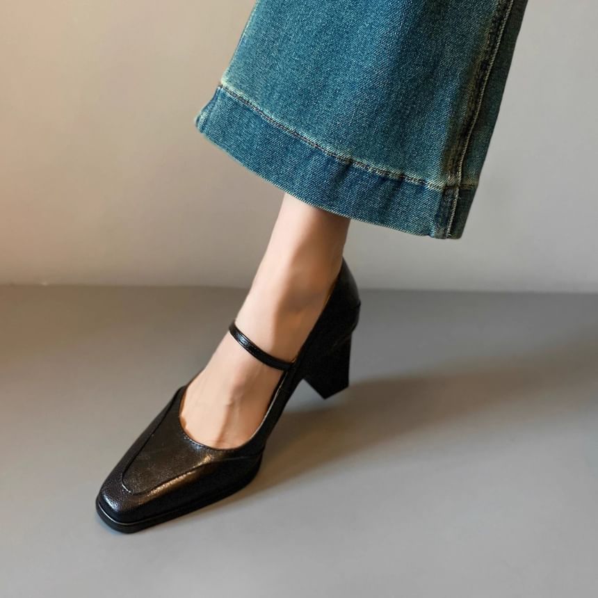 Mary Heel Chunky Faux Jane Shoes Leather