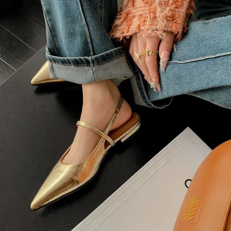 Pointed Toe Heel Slingback Mules Low