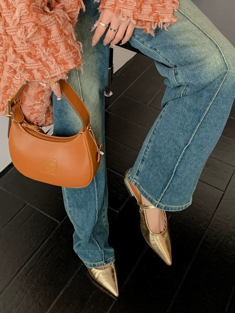 Pointed Toe Heel Slingback Mules Low