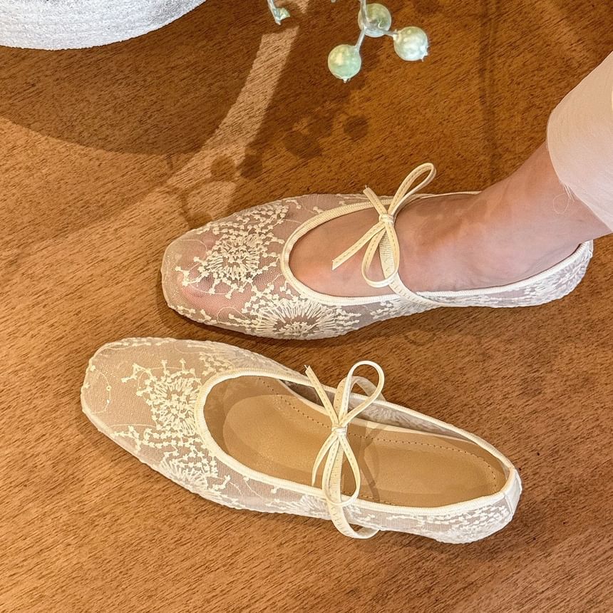Flat Floral Mary Shoes Mesh Jane