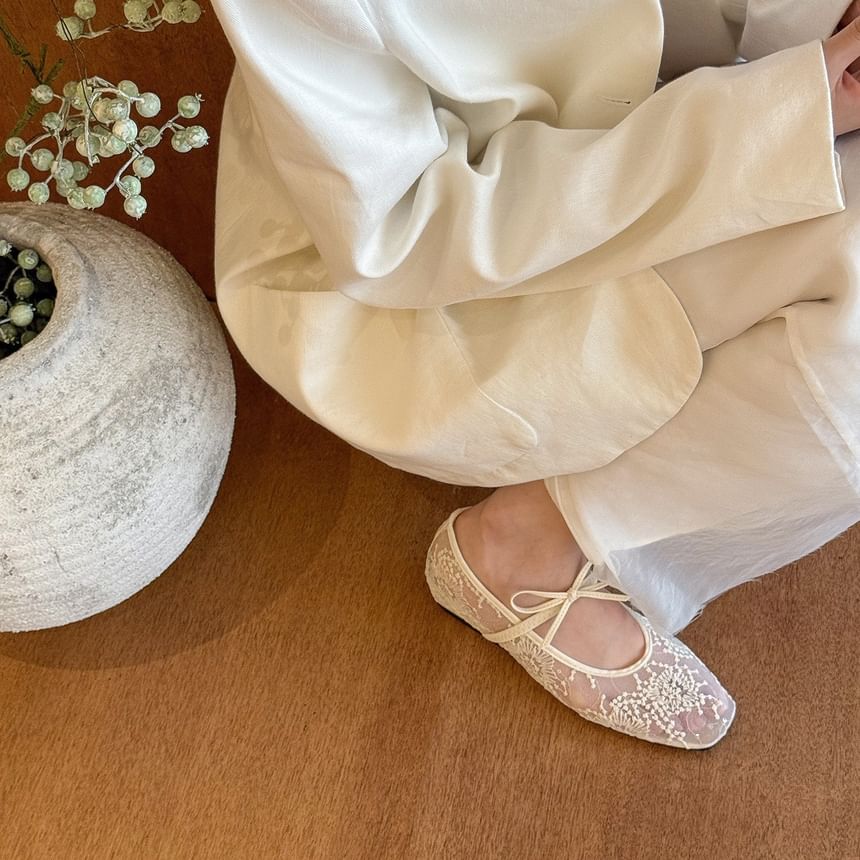 Flat Floral Mary Shoes Mesh Jane