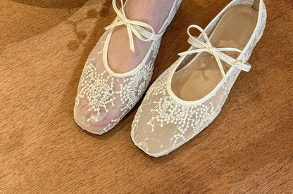 Flat Floral Mary Shoes Mesh Jane