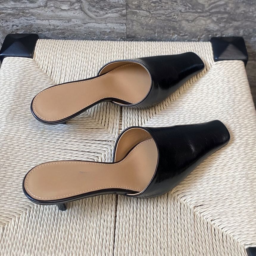 Faux Mules Leather Square Kitten Heel Toe